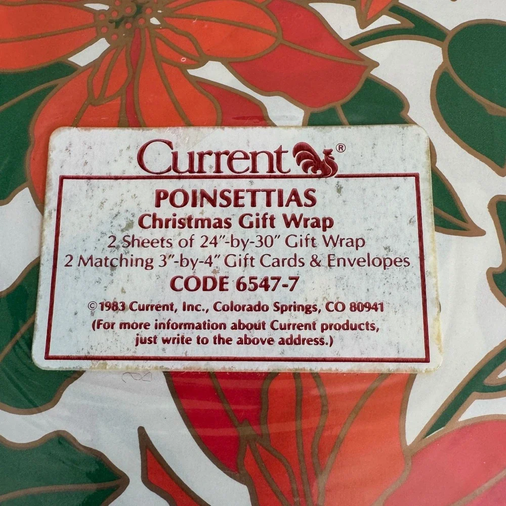 Vintage 1983 Current Poinsettias Christmas Gift Wrap Set
